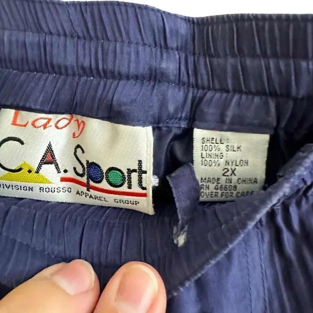 Lady C.A. Sport 100% Silk Nautical Track Suit Jacket Pants Set Size 2X NEW